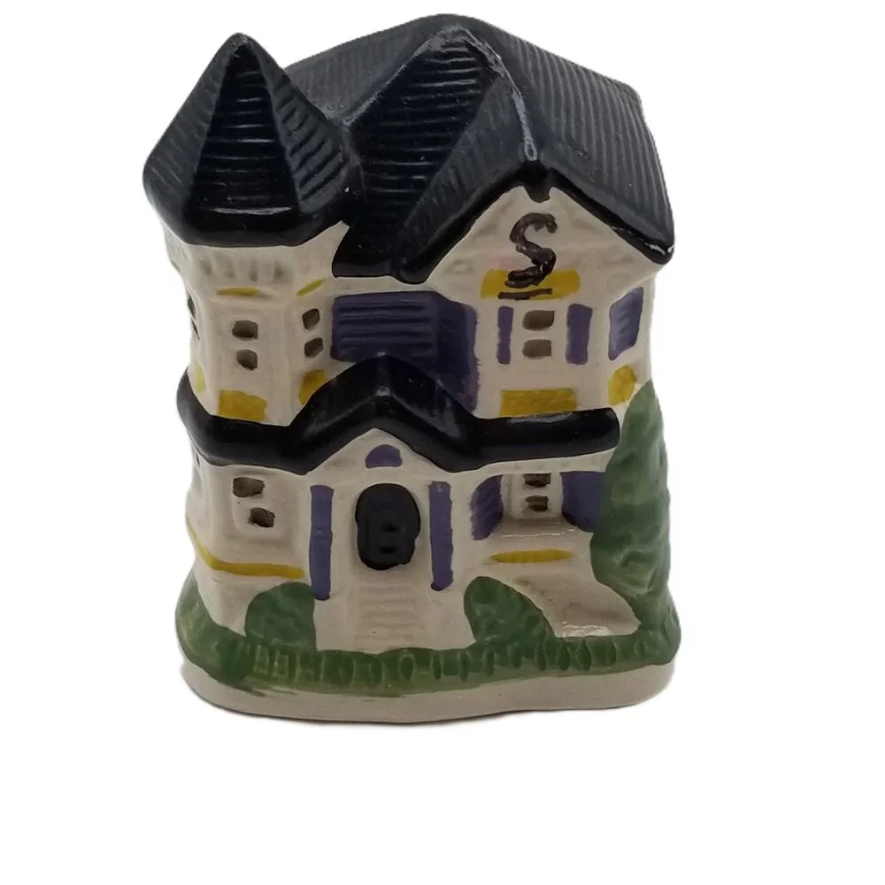 Ceramic Cottage House Salt Pepper Shakers Set Hand Painted Farmhouse Vintage